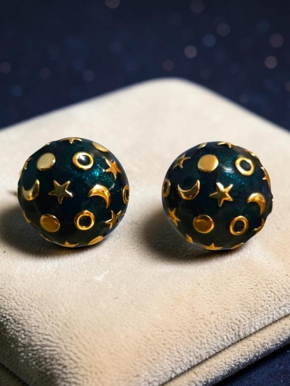 Vintage Maresco Gold and Green Celestial Earrings